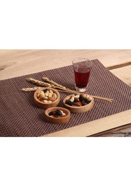 3'lü Çerez Tabağı Sunum Tabağı - Servis Tabağı - Bambu Tabak
