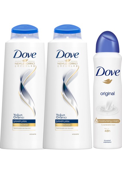 Yoğun Onarıcı Şampuan 600 ml X2 Adet+Dove Original Deodorant 150 ml