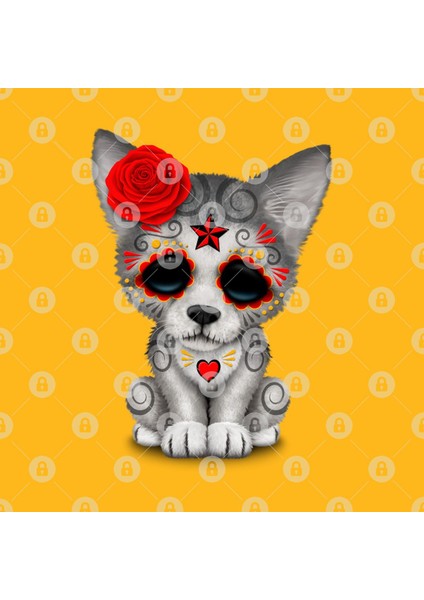 Red Day Of The Dead Sugar Skull Wolf Cub Kupa Bardak