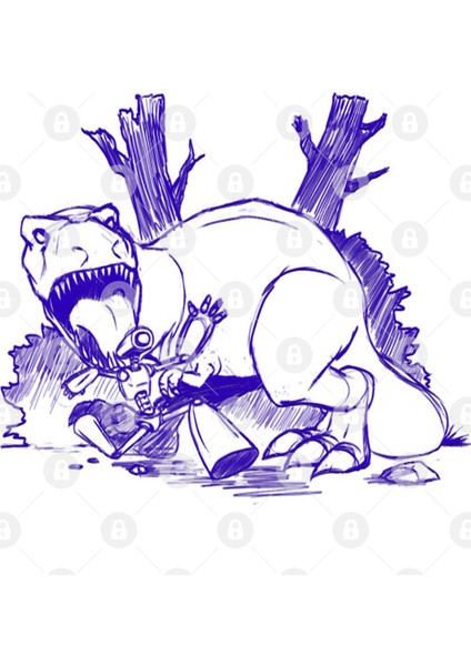 Dinosaur And Robots- Blue Line Art Version Kupa Bardak