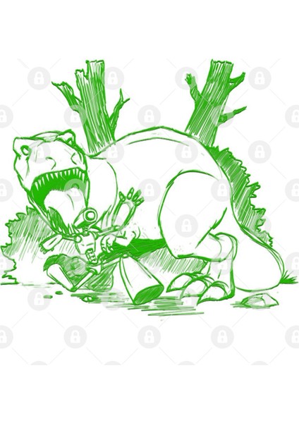 Dinosaur And Robots- Green Line Art Version Kupa Bardak