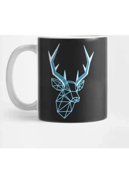 Geometric Blue Light Line Stag Low-Poly Head Kupa Bardak