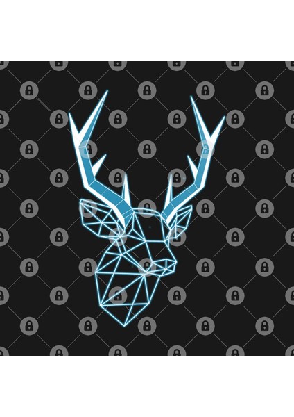 Geometric Blue Light Line Stag Low-Poly Head Kupa Bardak