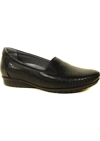 51301 Kadın Siyah Deri Comfort Ayakkabı