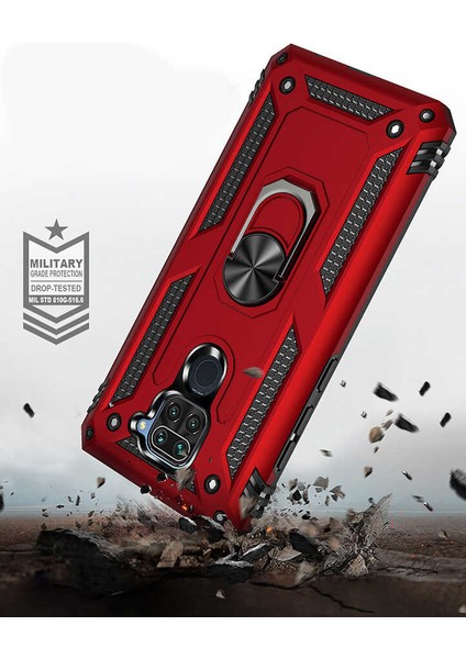 Xiaomi Redmi Note 9 Kılıf Çift Katmanlı Yüzüklü Manyetik Vega Kapak Gümüş + Nano Ekran Koruyucu modelleri