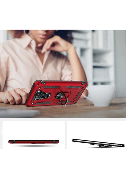 Xiaomi Redmi Note 9 Kılıf Çift Katmanlı Yüzüklü Manyetik Vega Kapak Gümüş + Nano Ekran Koruyucu fırsatları