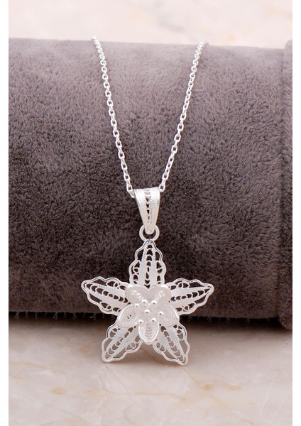 Telkari Işlemeli Buz Çiçeği Gümüş Kolye 6866