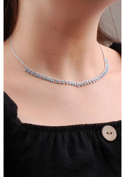 Turkuaz Taşlı Gümüş Choker Kolye 6575