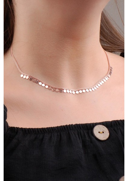 Rose Gümüş Pullu Choker Kolye 6573