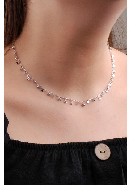 Yıldız Tasarımlı Choker Gümüş Kolye 6585