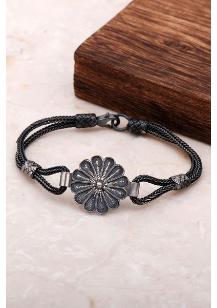 Telkari ve Kazaziye Işlemeli Papatya Gümüş Bileklik 3219