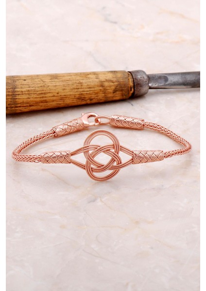 Şems Düğümü Kazaziye Işlemeli Rose Gümüş Bileklik 3371