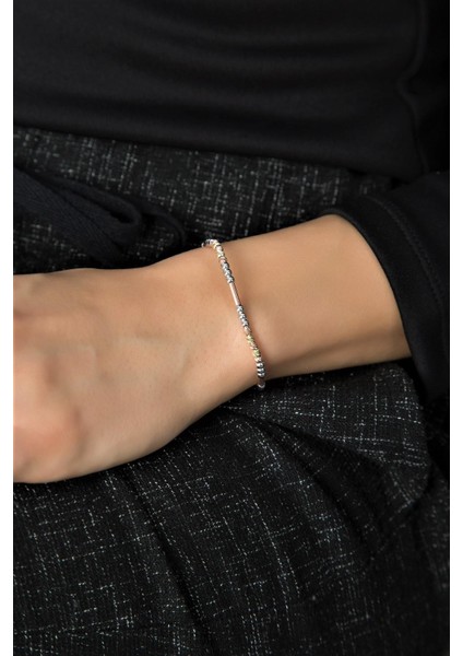 Dorika Toplu Altın Yaldızlı Gümüş Bileklik 3286