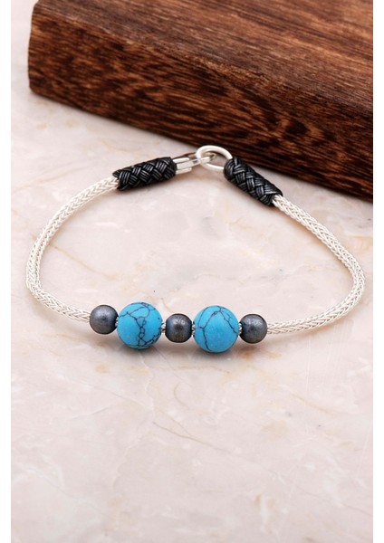 Kazaziye Işlemeli Turkuaz Gümüş Bileklik 3262