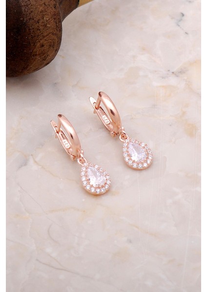 Quartz Damla Taşlı Rose Gümüş Küpe 4964