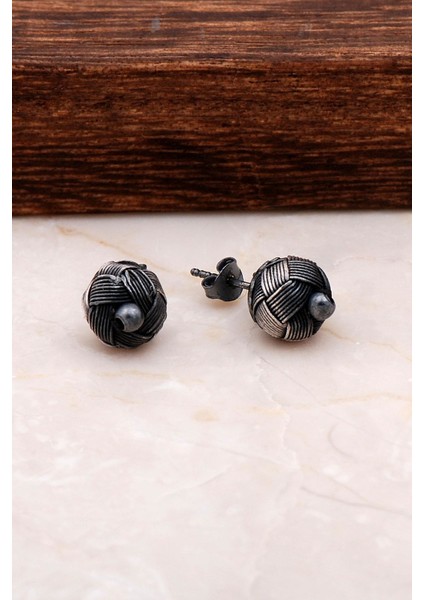 Kazaziye Işlemeli Sarma Gümüş Top Küpe 4760