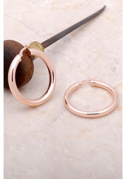 Trend Rose Gümüş Kalın 37 mm Halka Küpe 4977