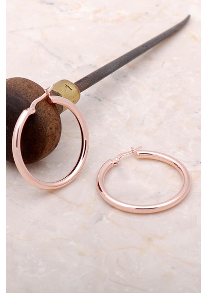 Trend Rose Gümüş 34 mm Halka Küpe 4978