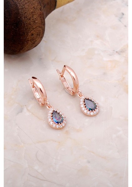 Mistik Topaz Rose Gümüş Damla Küpe 4962