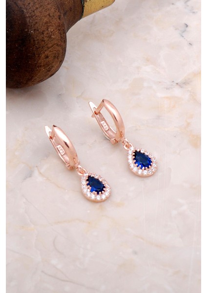 Safir Damla Rose Gümüş Küpe 4959