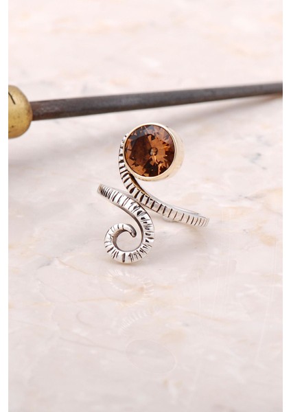Dumanlı Kuvars Tasarım Elişi Gümüş Yüzük 3019