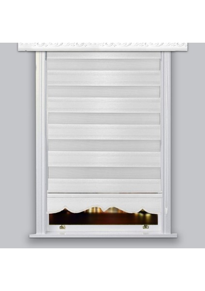 Simli Zebra Perde Pretty Etek Dilimli Beyaz MZ159-1E 40x260 cm