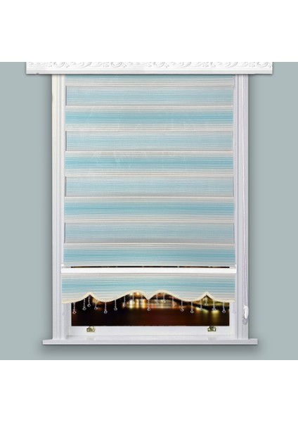 Zebra Perde 659-8 Etek Dilimli & Boncuklu Yeşil MZ659-8EB 70x260 cm