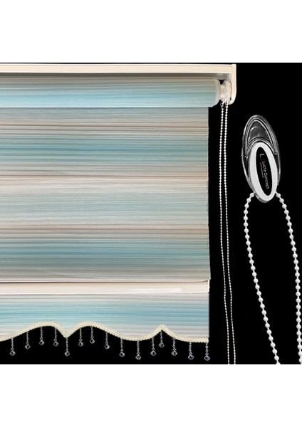 Zebra Perde 659-8 Etek Dilimli & Boncuklu Yeşil MZ659-8EB 70x260 cm