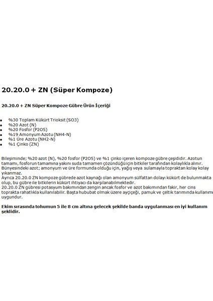 Süper 20 20 20 Azot Fosfor Üre Çinko Kükürtlü Kompoze Np Bitki Taban Gübresi 50 kg