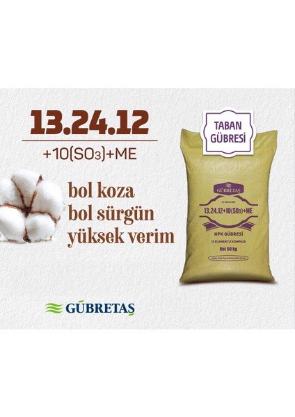 13 24 12+10 So3+Me Azot Fosfor Potasyum Kükürt İz Elementli Kompoze NPK Taban Gübre 50 Kg