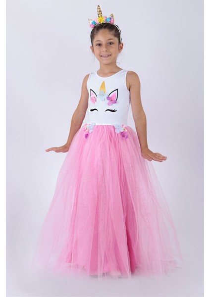 Unicorn Kız Çocuk Abiye Pudra MDV146