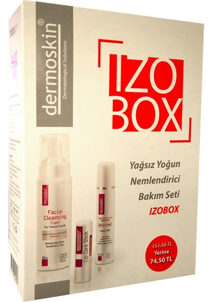 Izobox Yağsız & Yoğun Bakım Seti - (Nemlendirici Krem 50 ml + Yüz Yıkama Köpüğü 200 ml + Lip Care Stick)