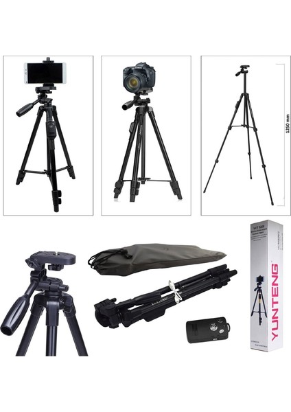 Yunteng VCT-5208 Bluetooth Kumandalı Telefon Destekli Tripod