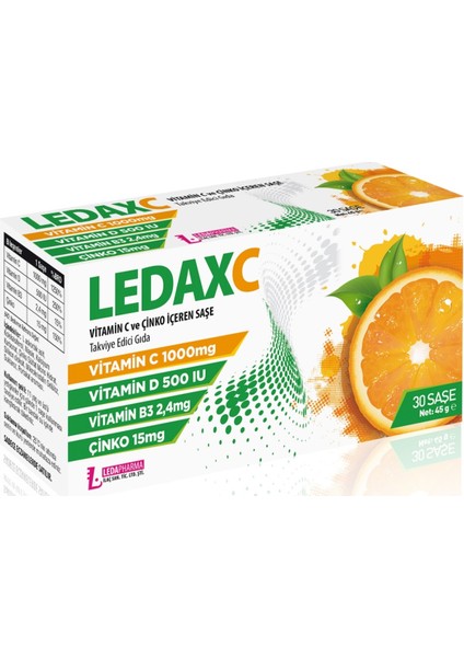 Ledax C Vitamini 1000 Mg, D, B3 ve Çinko Içeren 30 Sase
