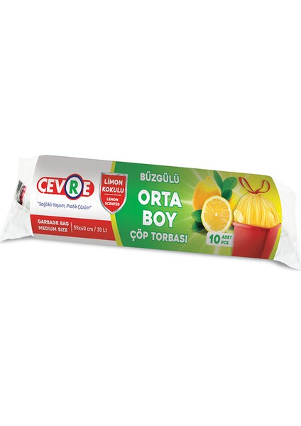 Orta Boy Büzgülü Limon Çöp Torbası 10'lu 55 x 60 cm