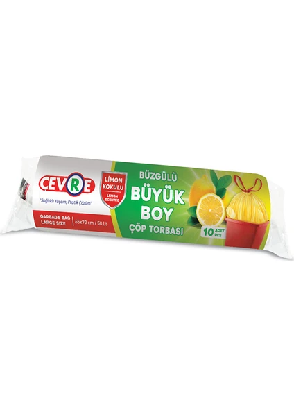 Büzgülü Çöp Torbası Limon Kokulu Büyük Boy 10'lu 65 x 70 cm