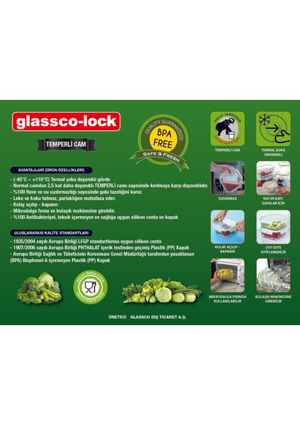 -Lock Temperli Kilitli Saklama Kabı Kare 760 cc