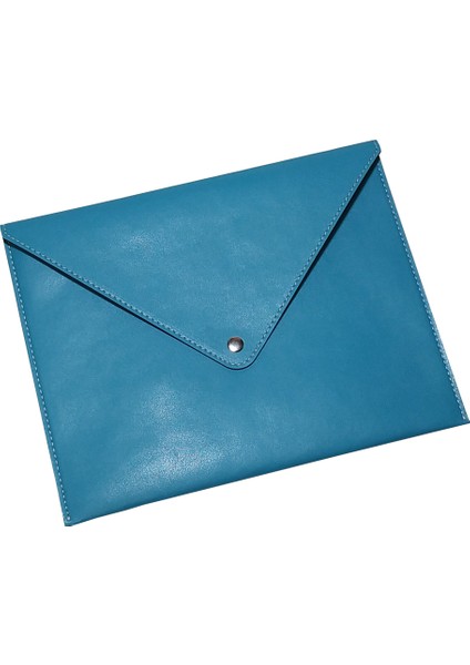 A5 Suni Deri Zarf Çıtçıtlı Dosya 19,5 x 24,7 cm Turkuaz