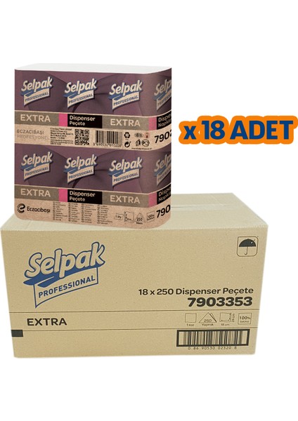 Selpak Professional Extra Dispenser Peçete 250'LI*18