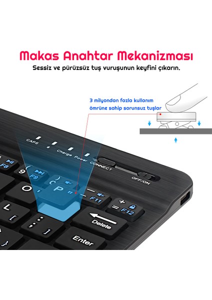 Mini Bluetooth Kablosuz Şarjlı Pilli Slim Rubber Klavye