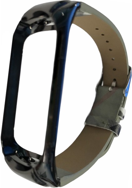 Xiaomi Mi Band 3 - 4 Akıllı Bileklik Metal Çerçeveli Kordon Desenli Deri Yeşil