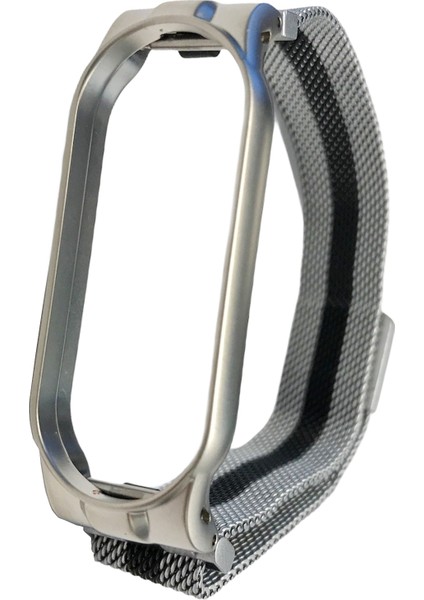 Xiaomi Mi Band 6 / Mi Band 5 Akıllı Bileklik Metal Çerçeveli Kordon Mıknatıslı Milano Loop Gümüş Siyah