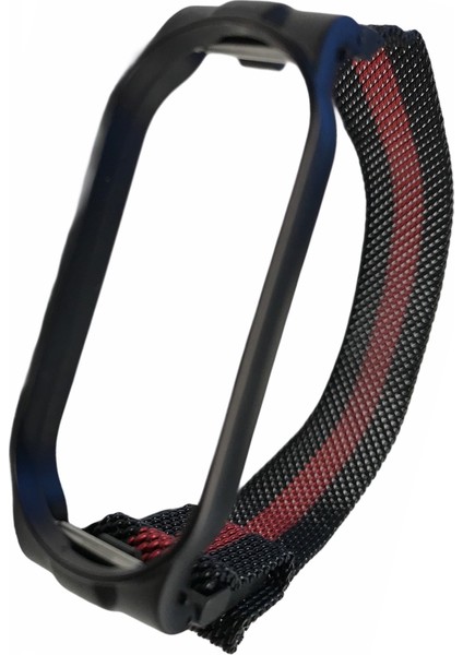Xiaomi Mi Band 6 / Mi Band 5 Akıllı Bileklik Metal Çerçeveli Kordon Mıknatıslı Milano Loop Siyah Kırmızı