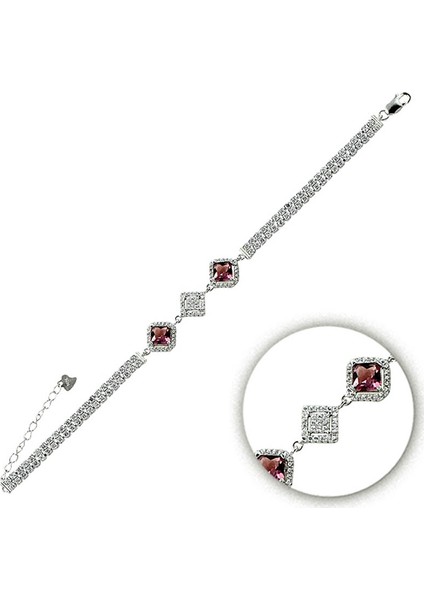 Garnet Zirkon Zirkon Taşlı Gümüş Bileklik