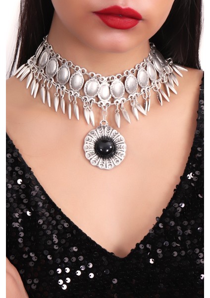 Kadın Antik Gümüş Kaplama Choker