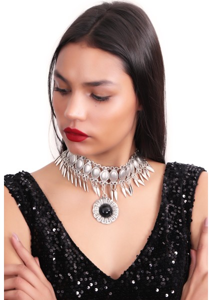 Kadın Antik Gümüş Kaplama Choker