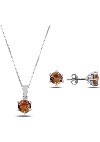 Rodyum Kaplama Zultanit Taşlı Tektaş Gümüş Set