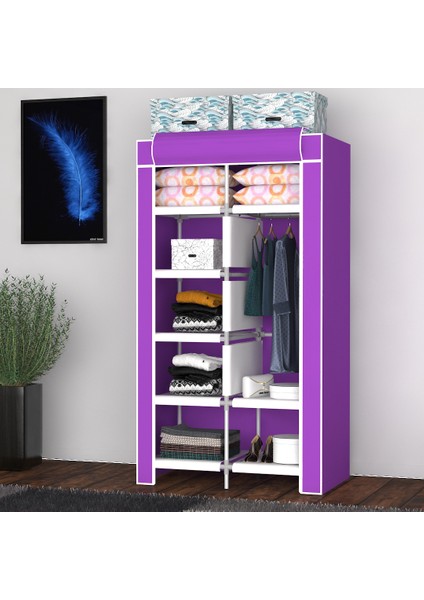 Raflı Askılı Çok Amaçlı Mini Bez Dolap Lila fiyatları
