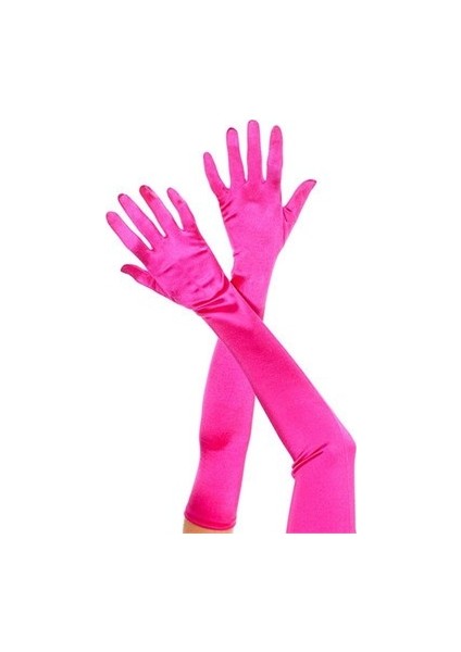 Pembe Renk Uzun Boy Saten Eldiven