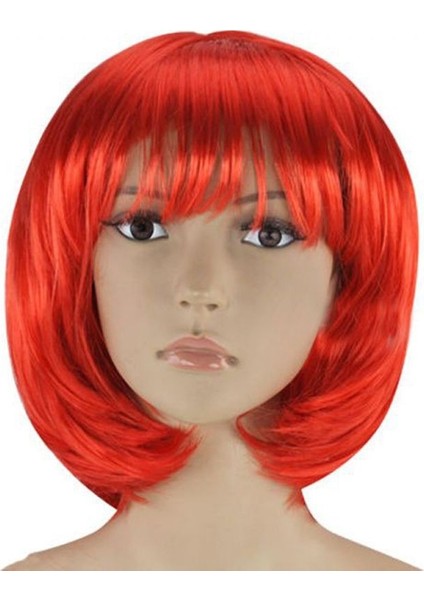 Kırmızı Renk Parti Peruğu Küt Saç